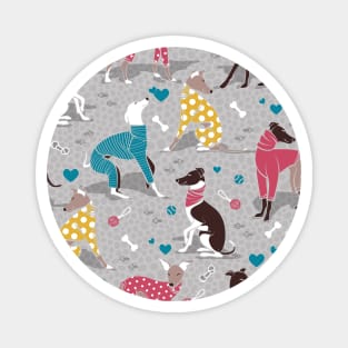 Greyhounds dogwalk // pattern // grey background Magnet